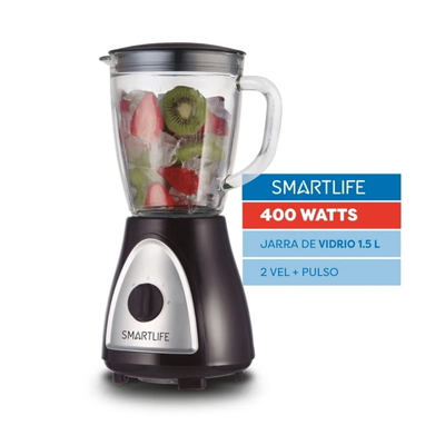 LICUADORA SMARTLIFE 1,5 L 400W 2 VEL. JARRA DE VIDRIO NEGRA
