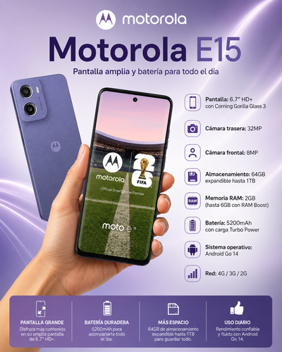 CELULAR MOTOROLA E15 2GB RAM 64GB MEMORIA