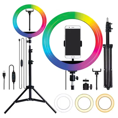 Aro de luz Led RGB 26cm + Tripode extensible 2,1mts