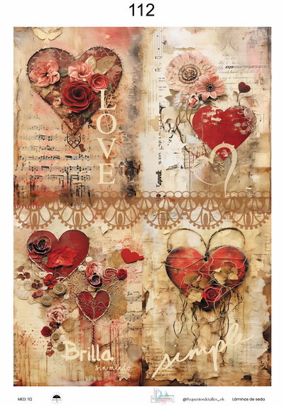 Lámina de Seda 35x50 cm en papel de seda – Diseño corazones