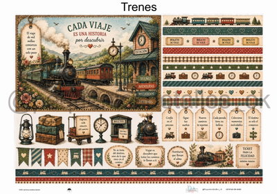 Lámina de Seda 50x70 cm en papel de seda – Diseño trenes