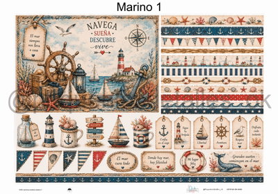 Lámina de Seda 50x70 cm en papel de seda – Diseño marino