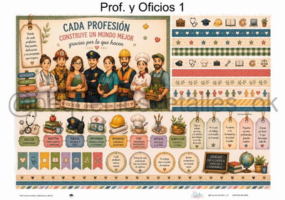 Lámina de Seda 50x70 cm en papel de seda – Diseño profesiones y oficios