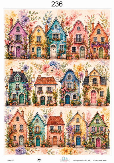 Lámina de Seda 35x50 cm en papel de seda – Diseño casitas
