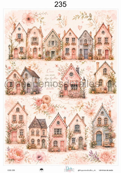 Lámina de Seda 35x50 cm en papel de seda – Diseño casitas