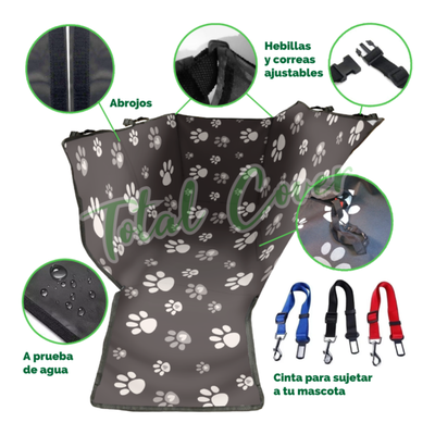 Funda Protectora Autos Perros Gatos Mascotas + 2 Cinturones