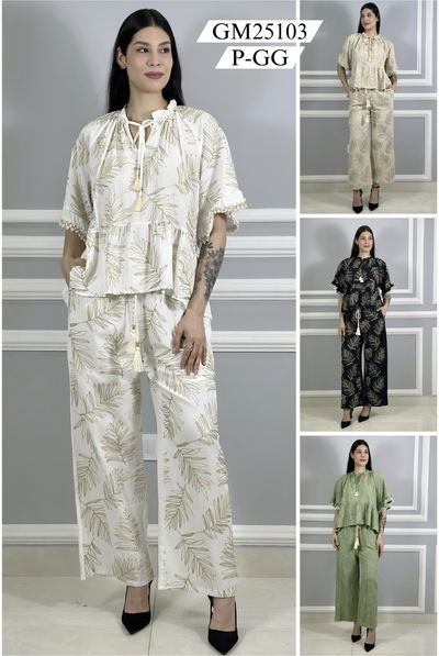 Conjunto Blusa y Pantalón Lino Estampado