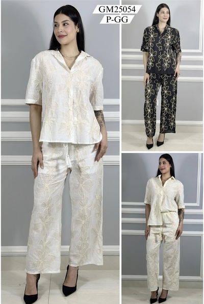 Conjunto Camisa y Pantalón Bordado de Lino 