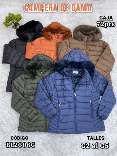 Campera de Dama con Piel con Capucha