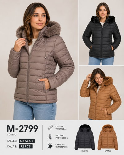 Campera Dama con Piel y Capucha