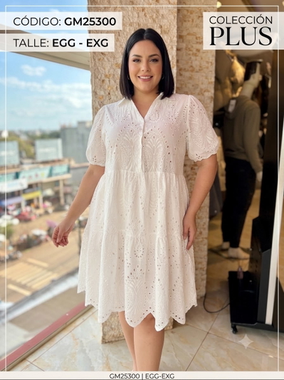 Vestido Brodery Plus Size Manga Corta GM25300