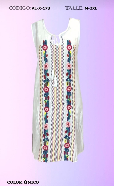 Vestido Bordado Playero Sin Mangas