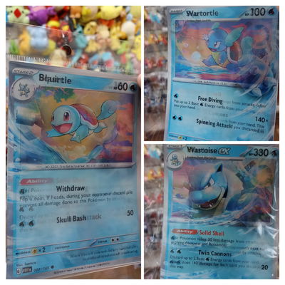Carta TCG Squirtle Wartortle y Blastoise Sticker 3D Pokemon