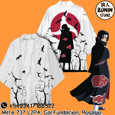 Itachi Blanco Haori / Kimono Ilustrado talle único Naruto