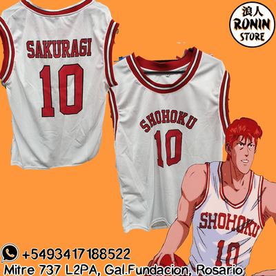 Hanamichi Sakuragi Remera camiseta Shohoku N10 Blanca Slam Dunk Varios talles