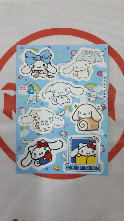 Cinnamoroll Sanrio Plancha de Stickers troqueladas - Resistente al Agua - Ideal Termos