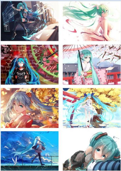 Pack 8 poster de Anime Hatsune Miku - Vocaloid - 29x42cm - A3 - Código P024
