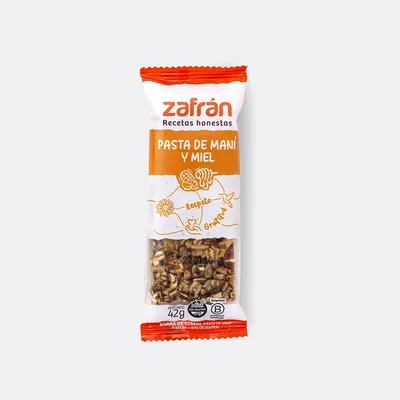 Barra Cereal ZAFRAN Pasta Mani Miel 42 gr SIN GLUTEN