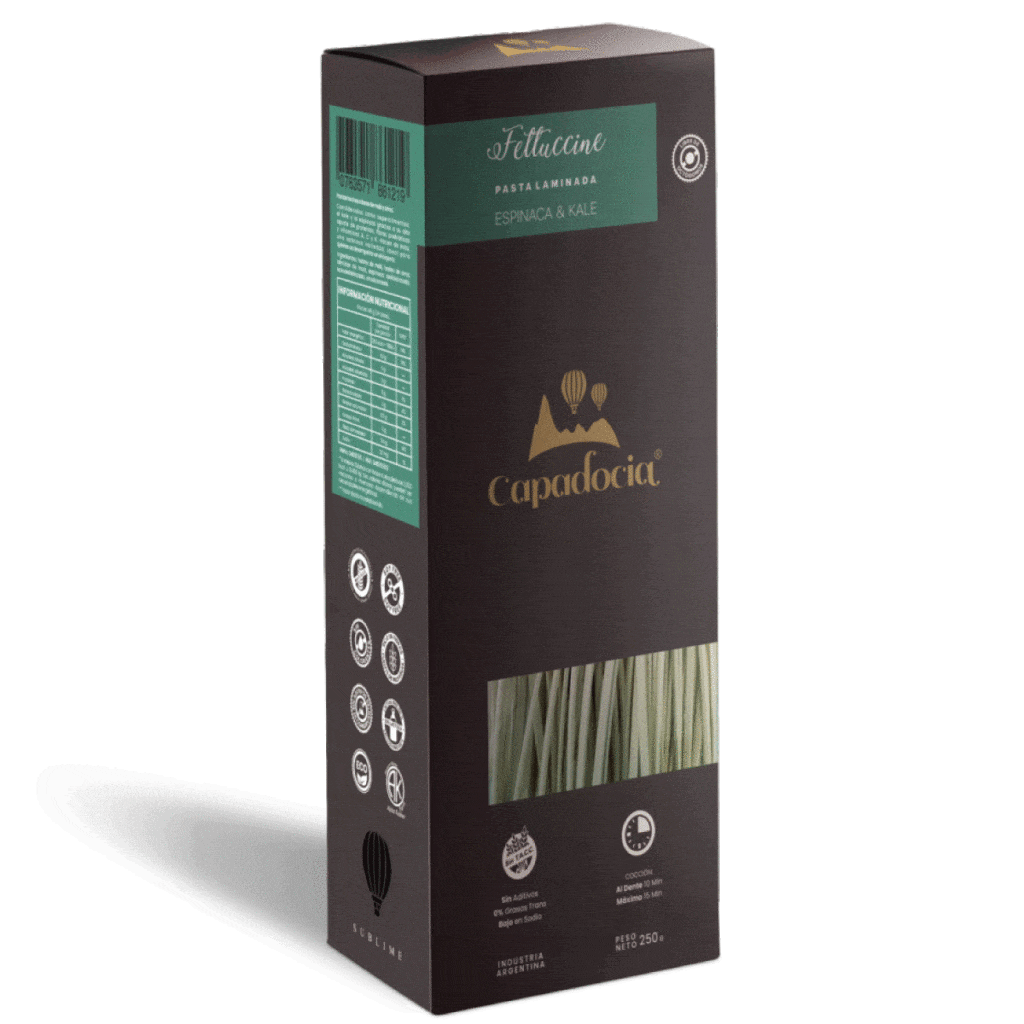 Fideos Fettuccini CAPADOCIA Espinaca Kale 250 gr SIN TACC