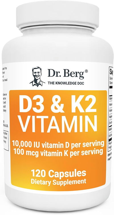 Vitamina D3 & K2 10000 IU - Dr. BERG - Cápsulas  - Made USA