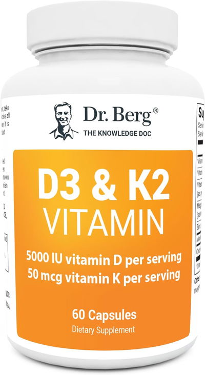 Vitamina D3 & K2 5000 IU - Dr. BERG - Cápsulas  - Made USA