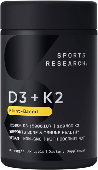 Suplemento Vitaminico D3 + K2 - SPORTS RESEARCH - Cápsulas - Made USA