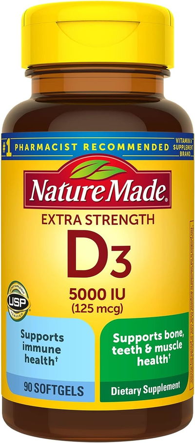 Vitamina D - NATURE MADE - Extra Fuerza 5000IU - Cápsulas - Made USA