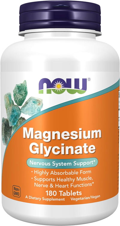 Magnesio - NOW FOODS - Glicinato - 100mg - Pastillas - Made USA