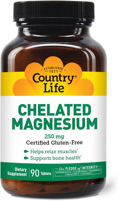 Magnesio Chelated - COUNTRY LIFE - Pastillas - Made USA