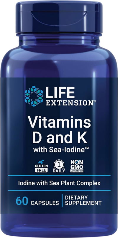 Vitamina D + K + Yodo - LIFE EXTENSION - Cápsulas - Made USA