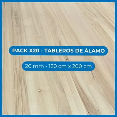 Pack x20 Tableros de álamo - 20 mm - 120 cm x 200 cm
