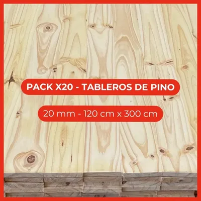 Pack x20 Tableros de pino - 20 mm - 120 cm x 300 cm