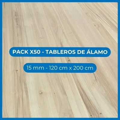Pack x50 Tableros de álamo - 15 mm - 120 cm x 200 cm	