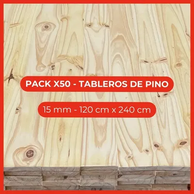 Pack x50 Tableros de pino - 15 mm - 120 cm x 240 cm