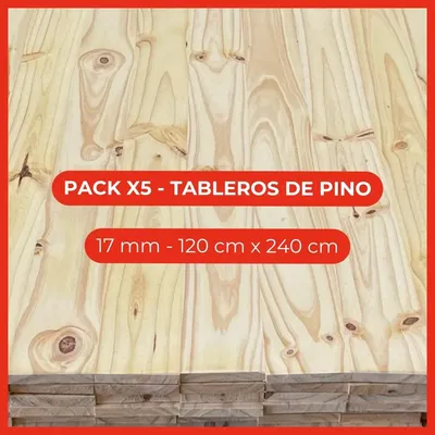 Pack x5 Tableros de pino - 17 mm - 120 cm x 240 cm
