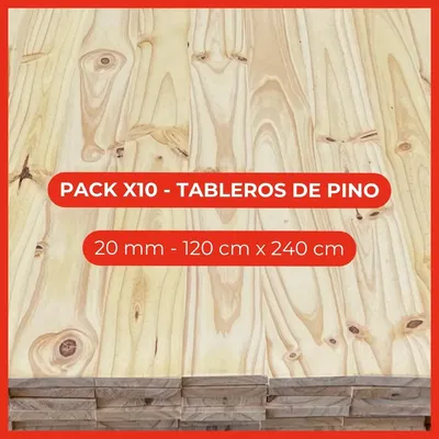 Pack x10 Tableros de pino - 20 mm - 120 cm x 240 cm