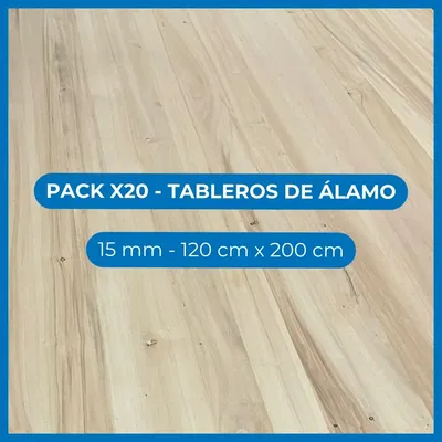 Pack x20 Tableros de álamo - 15 mm - 120 cm x 200 cm