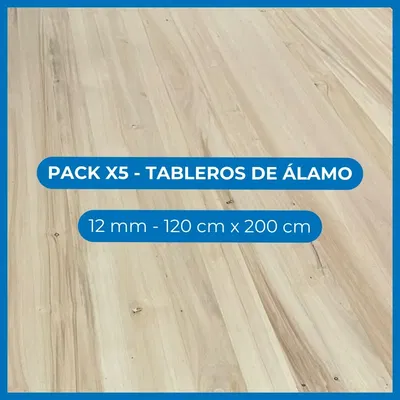 Pack x5 Tableros de álamo - 12 mm - 120 cm x 200 cm