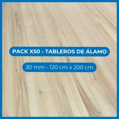Pack x50 Tableros de álamo - 30 mm - 120 cm x 200 cm	