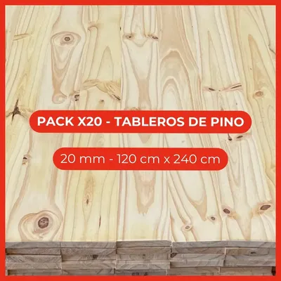 Pack x20 Tableros de pino - 20 mm - 120 cm x 240 cm
