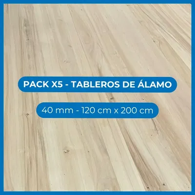 Pack x5 Tableros de álamo - 40 mm - 120 cm x 200 cm