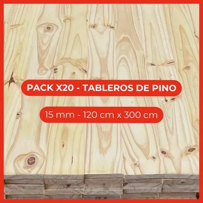 Pack x20 Tableros de pino - 15 mm - 120 cm x 300 cm