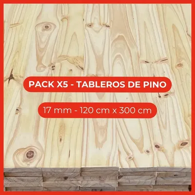 Pack x5 Tableros de pino - 17 mm - 120 cm x 300 cm