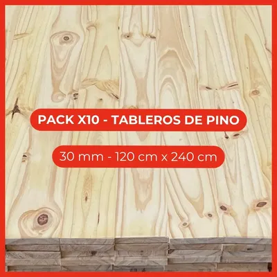 Pack x10 Tableros de pino - 30 mm - 120 cm x 240 cm