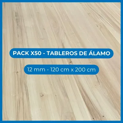 Pack x50 Tableros de álamo - 12 mm - 120 cm x 200 cm	