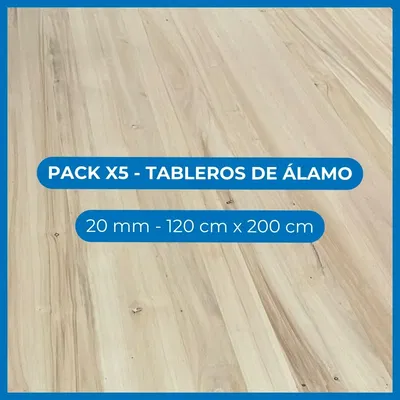 Pack x5 Tableros de álamo - 20 mm - 120 cm x 200 cm