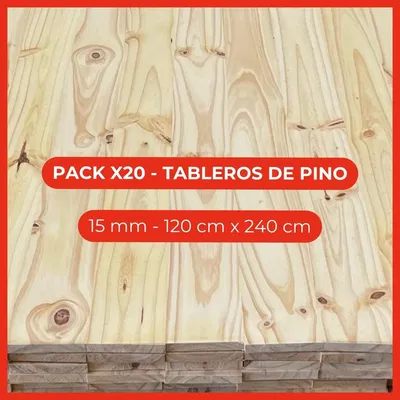 Pack x20 Tableros de pino - 15 mm - 120 cm x 240 cm