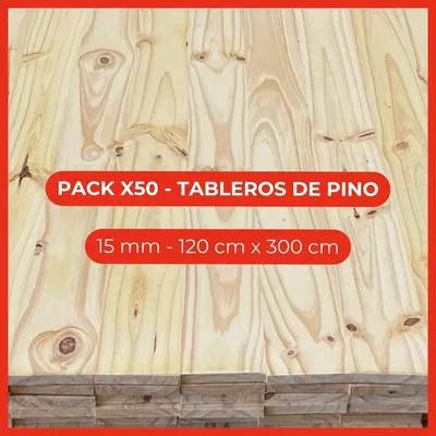 Pack x50 Tableros de pino - 15 mm - 120 cm x 300 cm