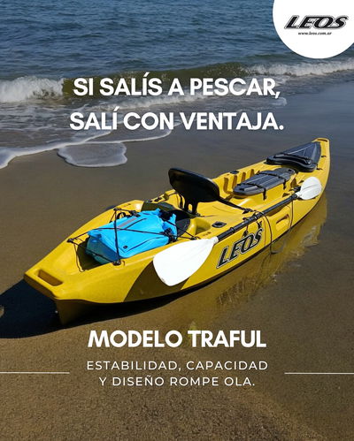 Kayak entero pesca con remo desarmable y chaleco - Modelo Traful leoskayak