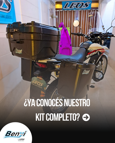 Kit completo Baúles laterales 33 ltrs con 2 bidones 5 ltrs c/u + Baúl central 42 ltrs
